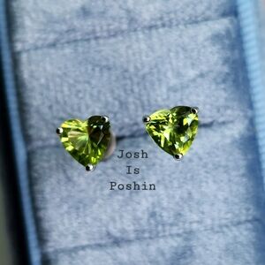 2CT Heart shape natural peridot stud earrings in sterling silver
